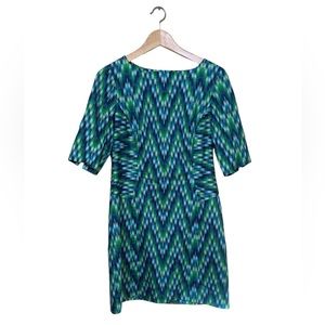 Milly Cotton Sheath Dress Blue Green Zip Back Made in USA 8